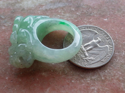 Certified Hand Carved Icy Green Natural Myanmar Burma A JADE Jadeite Dragon Pi Xiu Ring US 5.25