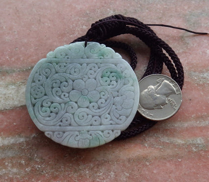 Certified Hand Carved Natural Green Lavender Burma A Jade jadeite Dragon Flower Ruyi Fu Pendant Necklace