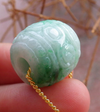 Certified Hand Carved Green Natural Myanmar Burma A Jade Jadeite Barrel Circle Donut Ruyi Pendant Necklace