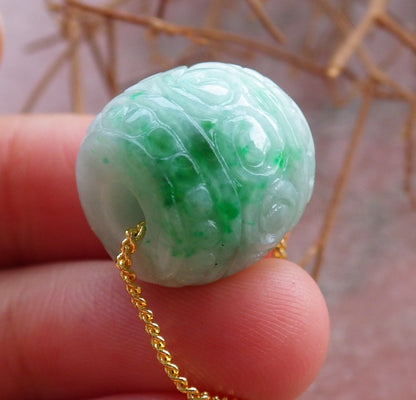 Certified Hand Carved Green Natural Myanmar Burma A Jade Jadeite Barrel Circle Donut Ruyi Pendant Necklace