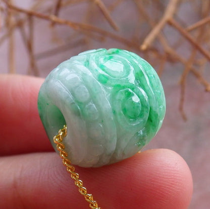 Certified Hand Carved Green Natural Myanmar Burma A Jade Jadeite Barrel Circle Donut Ruyi Pendant Necklace