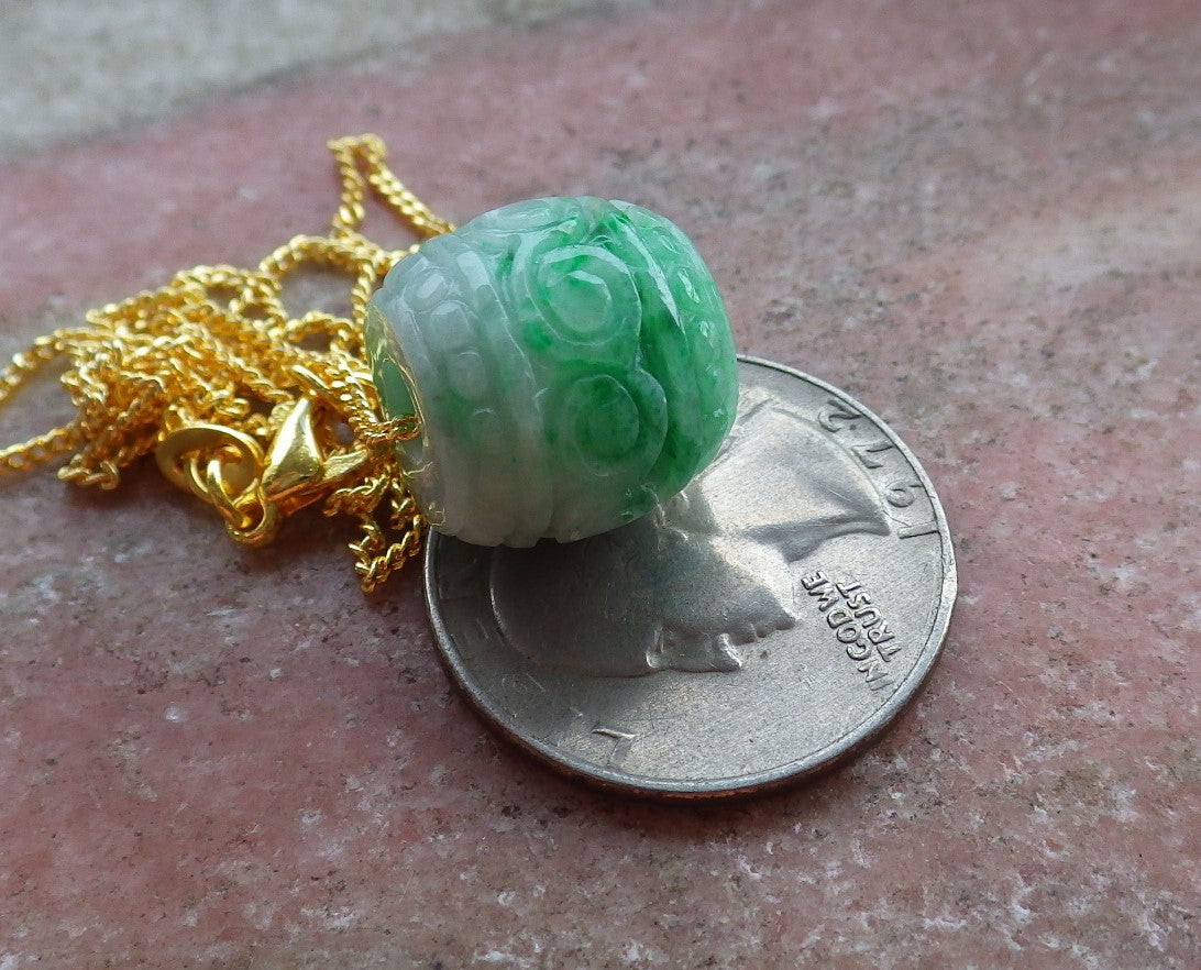 Certified Hand Carved Green Natural Myanmar Burma A Jade Jadeite Barrel Circle Donut Ruyi Pendant Necklace