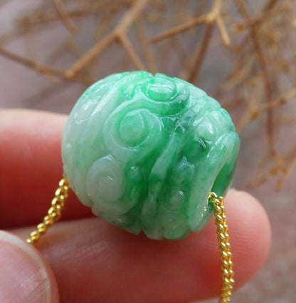 Certified Hand Carved Green Natural Myanmar Burma A Jade Jadeite Barrel Circle Donut Ruyi Pendant Necklace