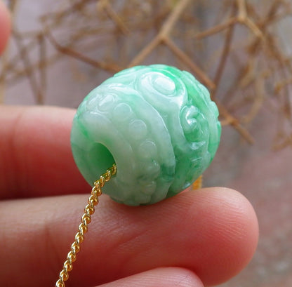 Certified Hand Carved Green Natural Myanmar Burma A Jade Jadeite Barrel Circle Donut Ruyi Pendant Necklace