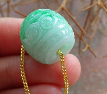 Certified Hand Carved Green Natural Myanmar Burma A Jade Jadeite Barrel Circle Donut Ruyi Pendant Necklace