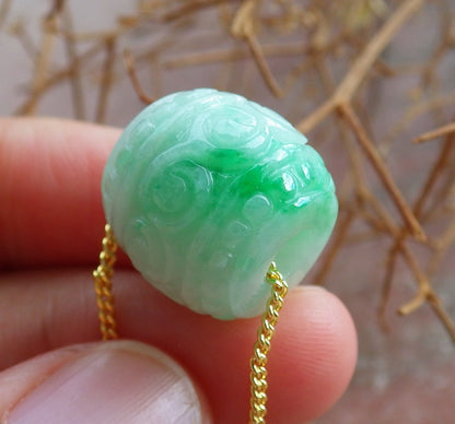 Certified Hand Carved Green Natural Myanmar Burma A Jade Jadeite Barrel Circle Donut Ruyi Pendant Necklace