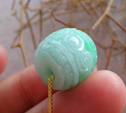 Certified Hand Carved Green Natural Myanmar Burma A Jade Jadeite Barrel Circle Donut Ruyi Pendant Necklace