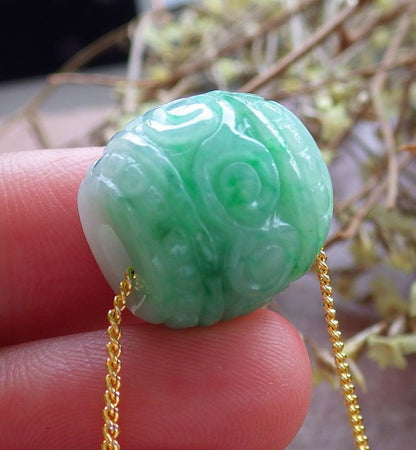 Certified Hand Carved Green Natural Burma A Jade Jadeite Circle Donut Ruyi Pendant Necklace