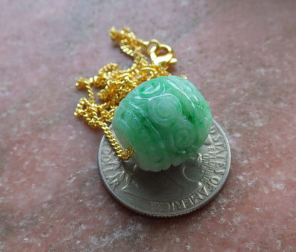 Certified Hand Carved Green Natural Burma A Jade Jadeite Circle Donut Ruyi Pendant Necklace