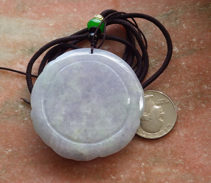 Certified Hand Carved Lavender Natural Burma A Jade Circle Dragon Bead Beads Pendant Necklace