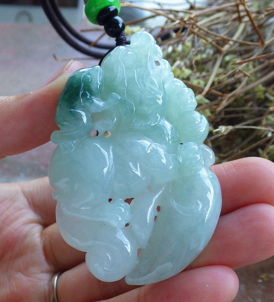 Certified Hand Carved Natural Green Myanmar Burma A Jade jadeite Dragon Pi Xiu Frog Toad Pendant Necklace