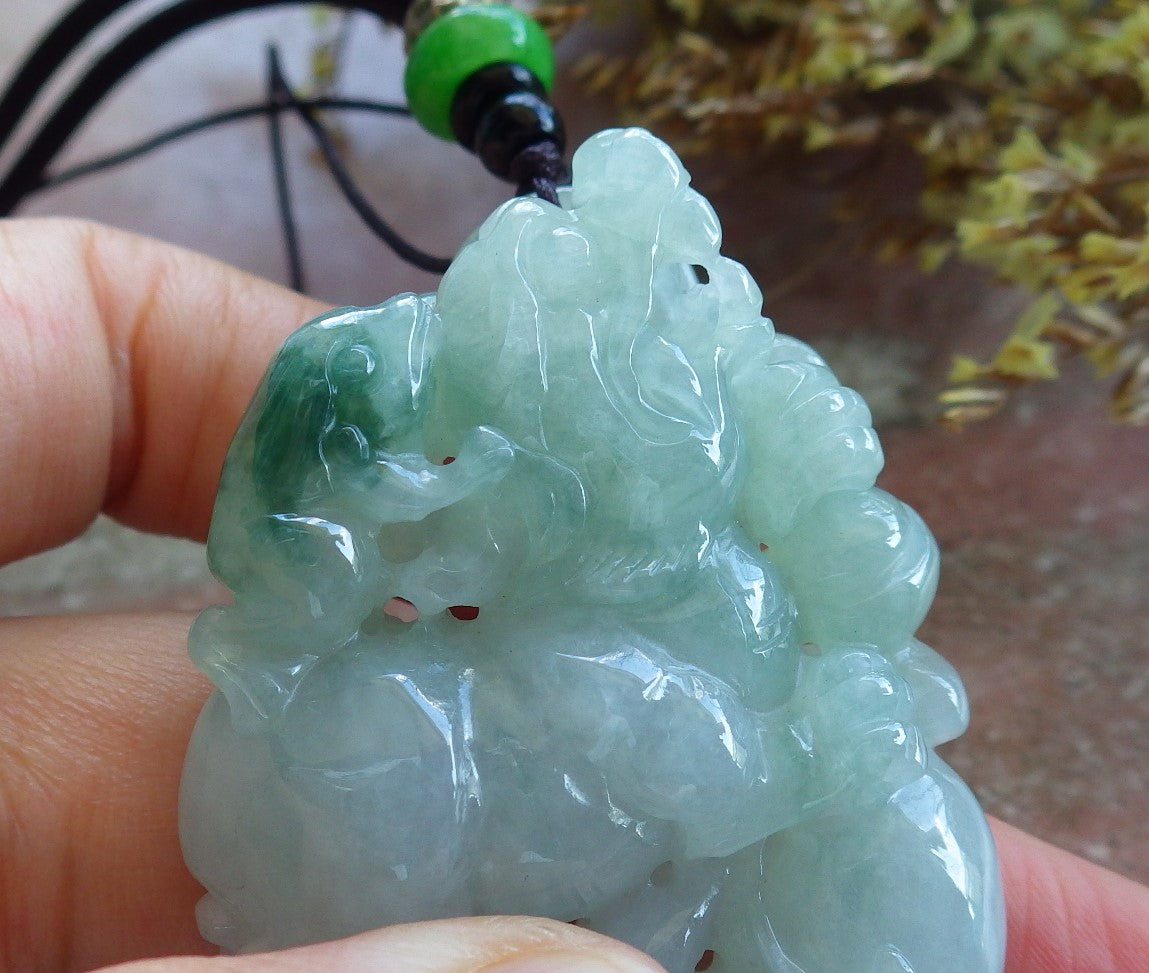 Certified Hand Carved Natural Green Myanmar Burma A Jade jadeite Dragon Pi Xiu Frog Toad Pendant Necklace