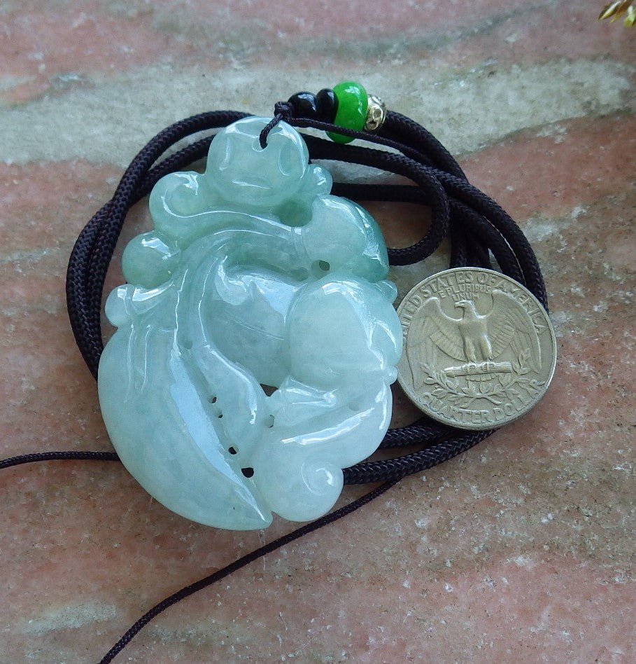 Certified Hand Carved Natural Green Myanmar Burma A Jade jadeite Dragon Pi Xiu Frog Toad Pendant Necklace