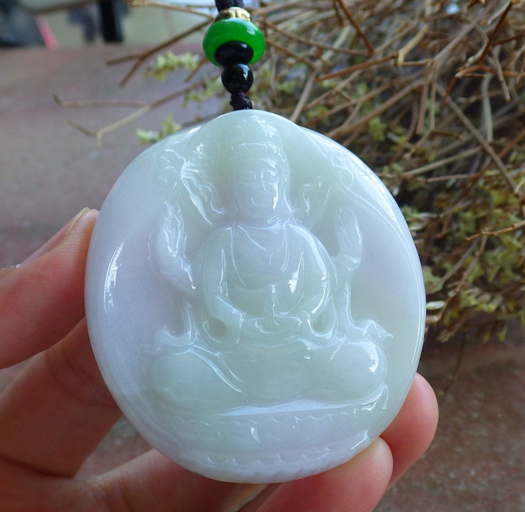 Certified Hand Carved Green Natural Myanmar Burma A Jade jadeite Circle Guanyin Kwan Yin Pendant Necklace