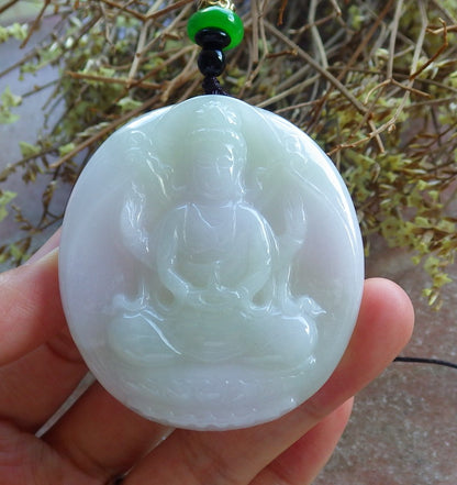 Certified Hand Carved Green Natural Myanmar Burma A Jade jadeite Circle Guanyin Kwan Yin Pendant Necklace