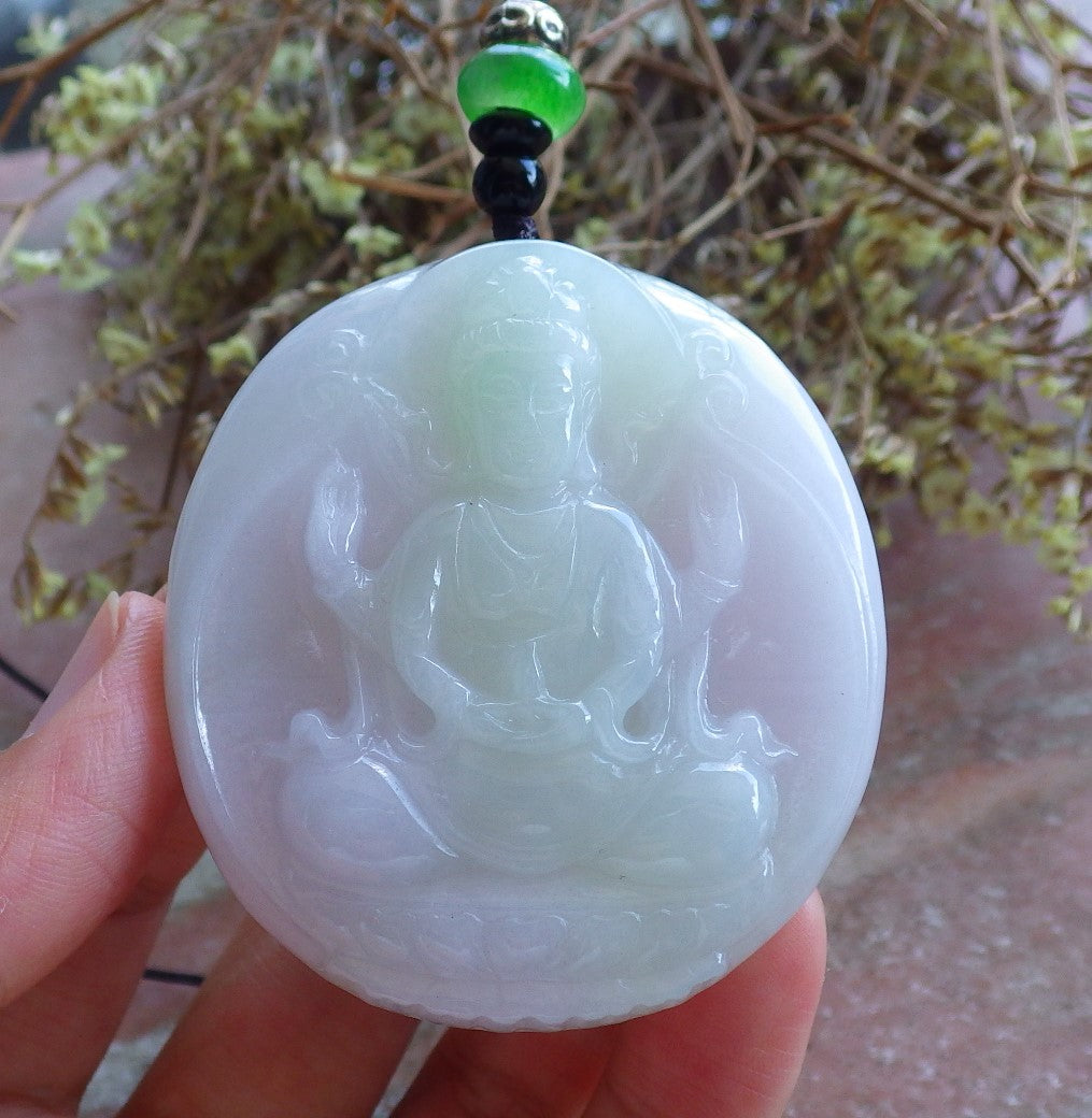 Certified Hand Carved Green Natural Myanmar Burma A Jade jadeite Circle Guanyin Kwan Yin Pendant Necklace