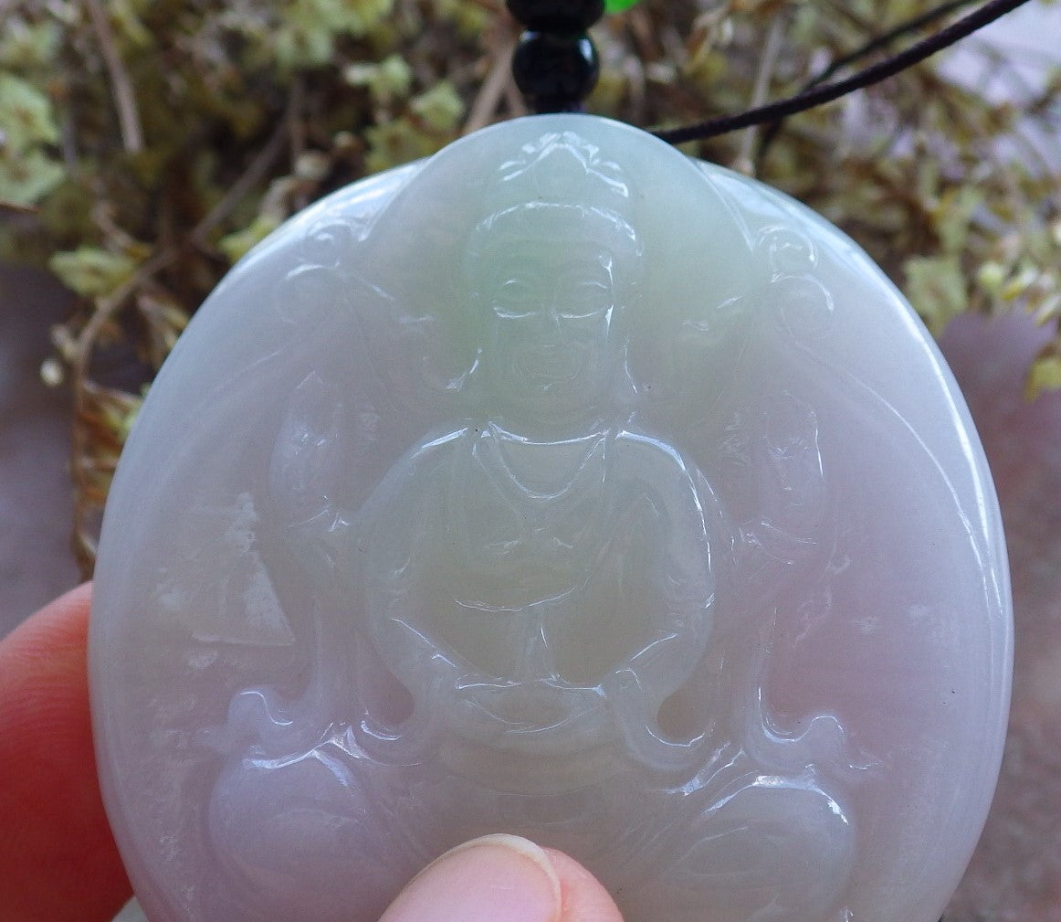 Certified Hand Carved Green Natural Myanmar Burma A Jade jadeite Circle Guanyin Kwan Yin Pendant Necklace