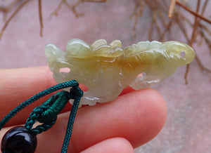 Certified Hand Carved Yellow Natural Burma A Jade jadeite Dragon Pendant Necklace