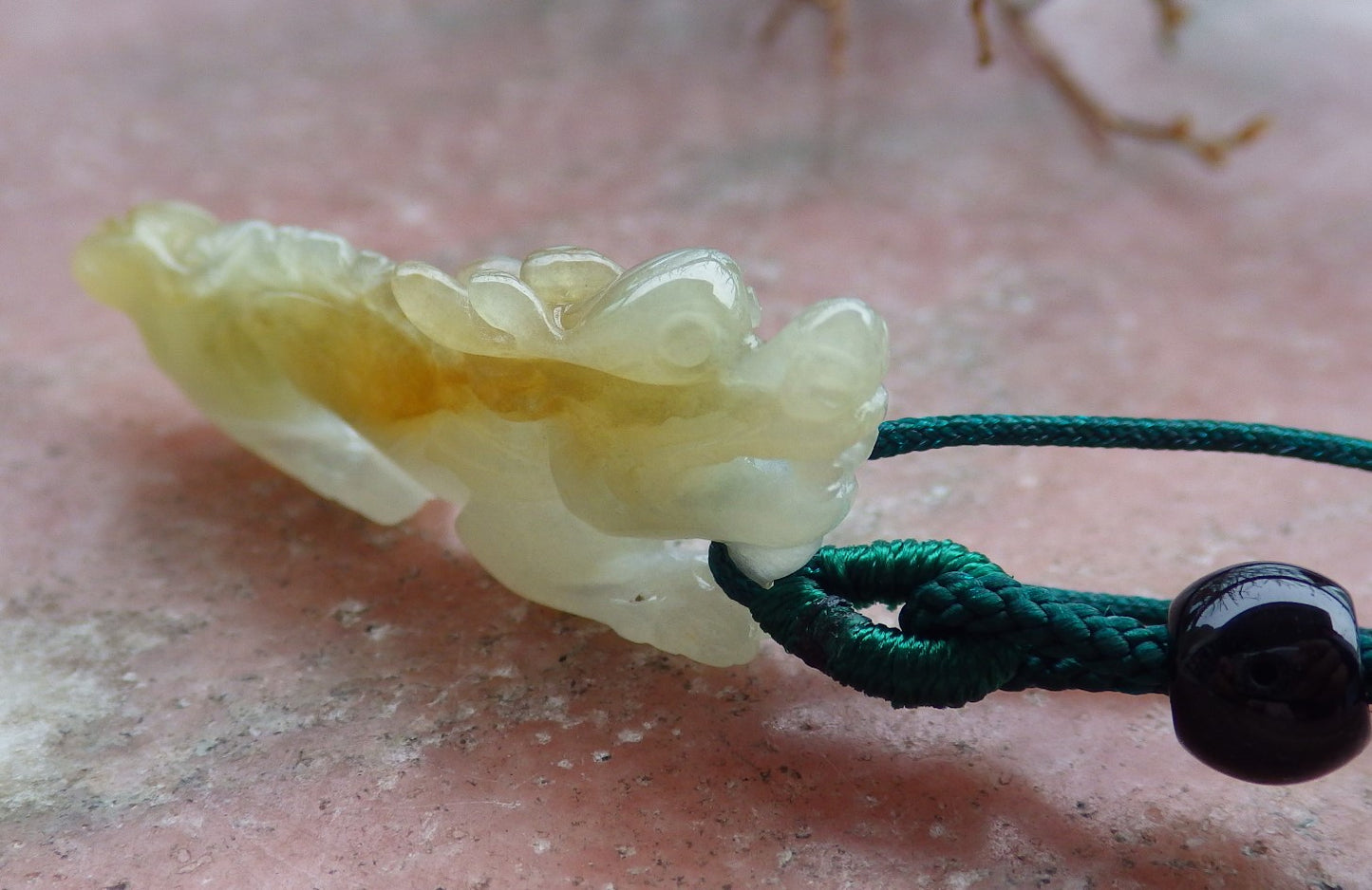 Certified Hand Carved Yellow Natural Burma A Jade jadeite Dragon Pendant Necklace