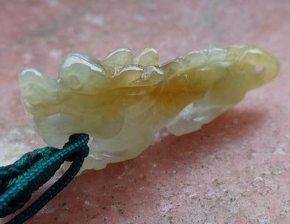 Certified Hand Carved Yellow Natural Burma A Jade jadeite Dragon Pendant Necklace