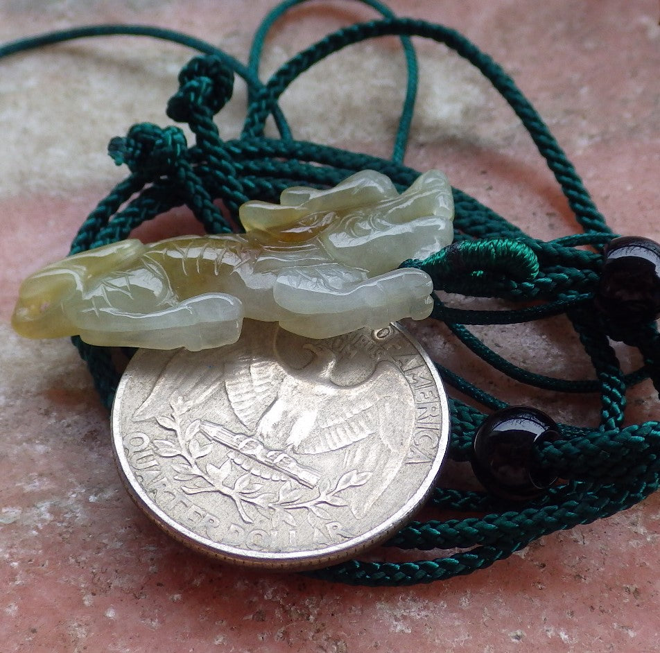 Certified Hand Carved Yellow Natural Burma A Jade jadeite Dragon Pendant Necklace