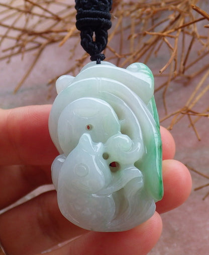 Certified Hand Carved Green Natural Burma Grade A Jade jadeite Fish Lotus Coin Flower Ruyi Pendant Necklace