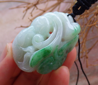 Certified Hand Carved Green Natural Burma Grade A Jade jadeite Fish Lotus Coin Flower Ruyi Pendant Necklace