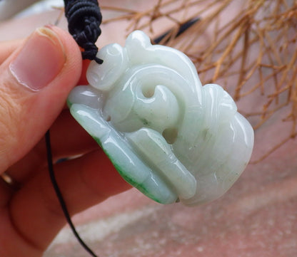 Certified Hand Carved Green Natural Burma Grade A Jade jadeite Fish Lotus Coin Flower Ruyi Pendant Necklace