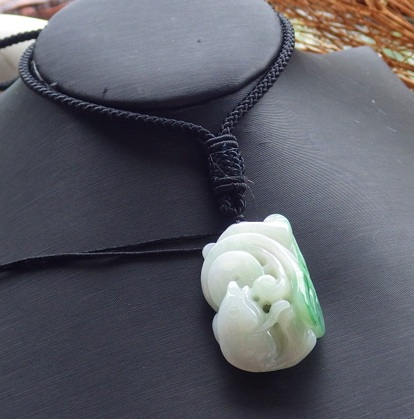 Certified Hand Carved Green Natural Burma Grade A Jade jadeite Fish Lotus Coin Flower Ruyi Pendant Necklace