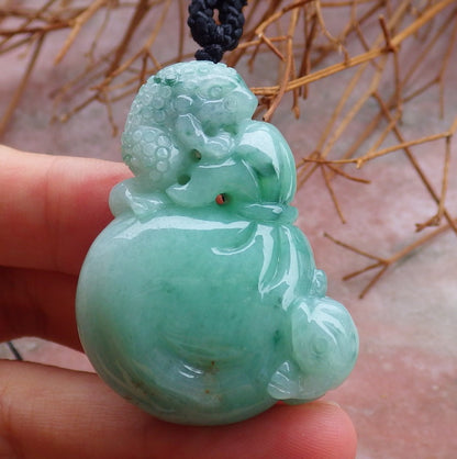 Certified Hand Carved Natural Green Myanmar Burma A Jade jadeite Frog Toad Bag Coin Pendant Necklace