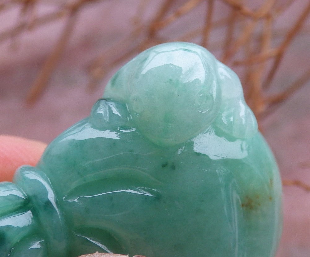 Certified Hand Carved Natural Green Myanmar Burma A Jade jadeite Frog Toad Bag Coin Pendant Necklace