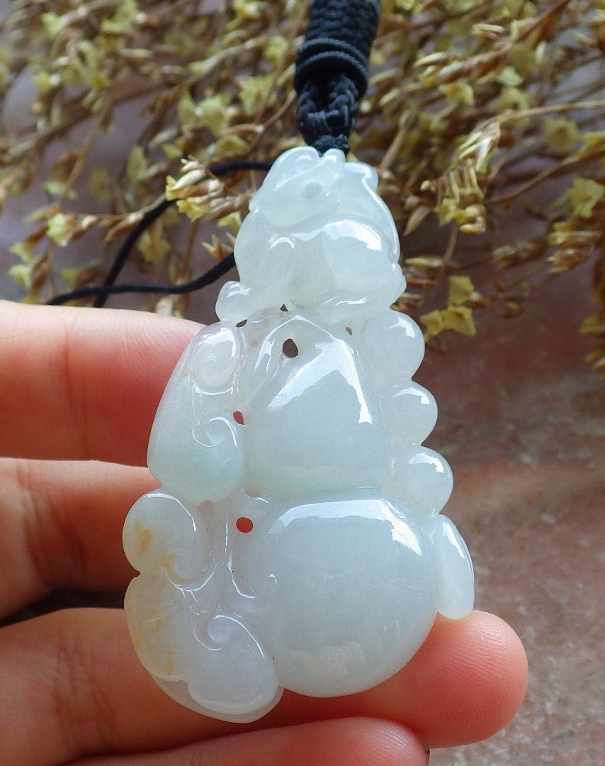 Certified Hand Carved Icy Green Natural Myanmar Burma Grade A Jade jadeite Dragon Pi Xiu Pendant Necklace