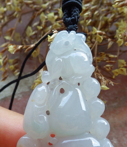 Certified Hand Carved Icy Green Natural Myanmar Burma Grade A Jade jadeite Dragon Pi Xiu Pendant Necklace