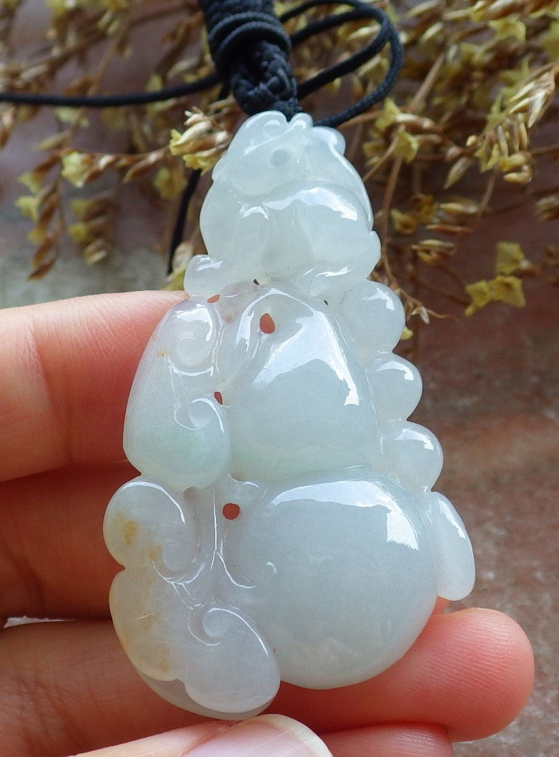 Certified Hand Carved Icy Green Natural Myanmar Burma Grade A Jade jadeite Dragon Pi Xiu Pendant Necklace