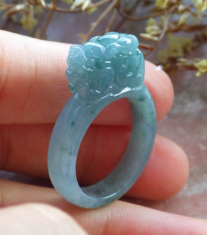 Certified Hand Carved Blue Water Green Natural Myanmar Burma A JADE Jadeite Dragon Pi Xiu Ring US 9