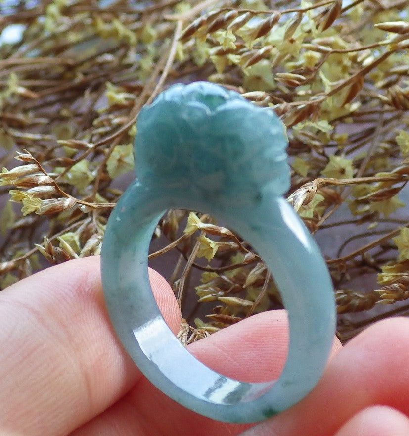 Certified Hand Carved Blue Water Green Natural Myanmar Burma A JADE Jadeite Dragon Pi Xiu Ring US 9