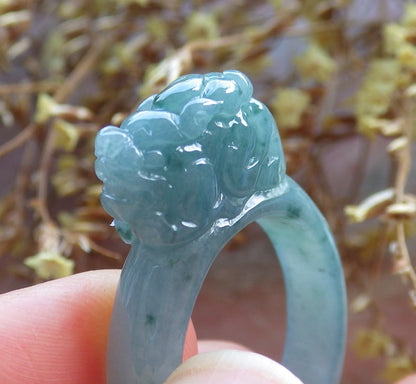 Certified Hand Carved Blue Water Green Natural Myanmar Burma A JADE Jadeite Dragon Pi Xiu Ring US 9