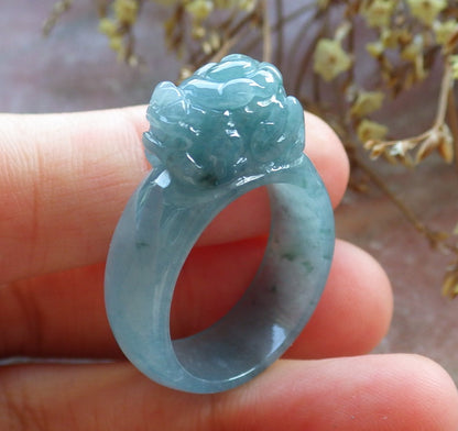 Certified Hand Carved Blue Water Green Natural Myanmar Burma A JADE Jadeite Dragon Pi Xiu Ring US 8.75