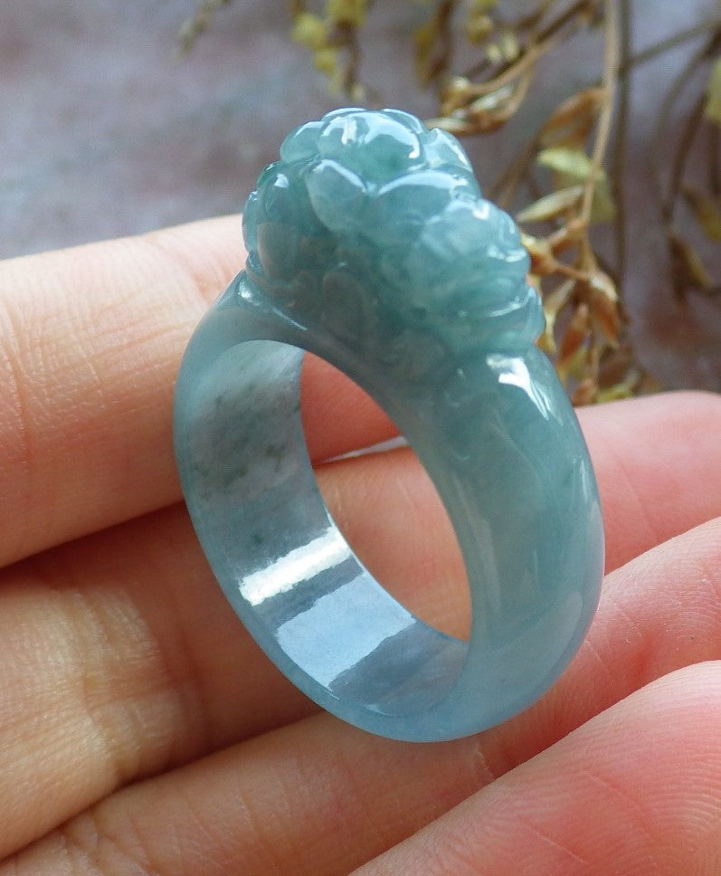 Certified Hand Carved Blue Water Green Natural Myanmar Burma A JADE Jadeite Dragon Pi Xiu Ring US 8.75