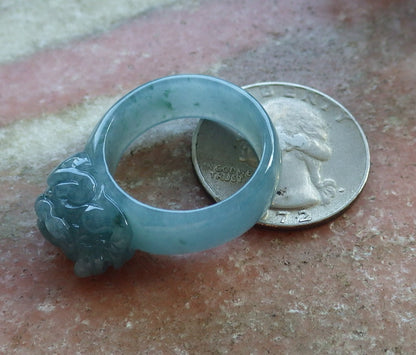 Certified Hand Carved Blue Water Green Natural Myanmar Burma A JADE Jadeite Dragon Pi Xiu Ring US 8.75