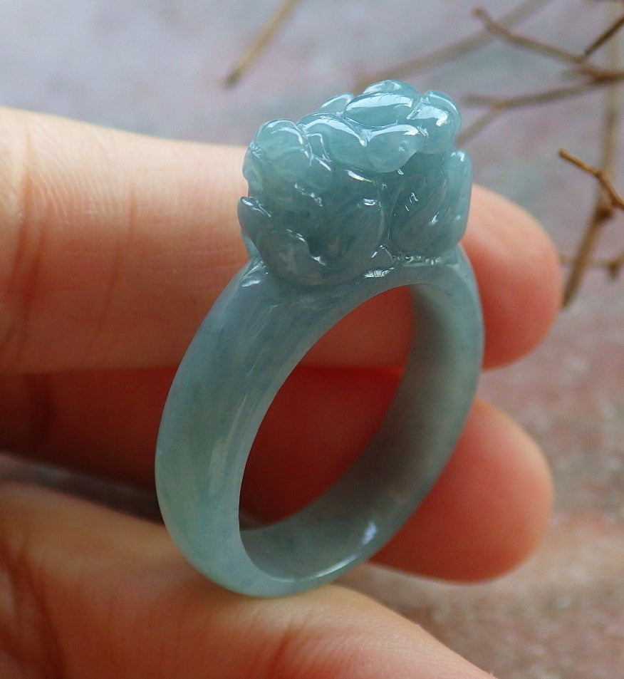 Certified Hand Carved Blue Water Green Natural Myanmar Burma A JADE Jadeite Dragon Pi Xiu Ring US 10.25