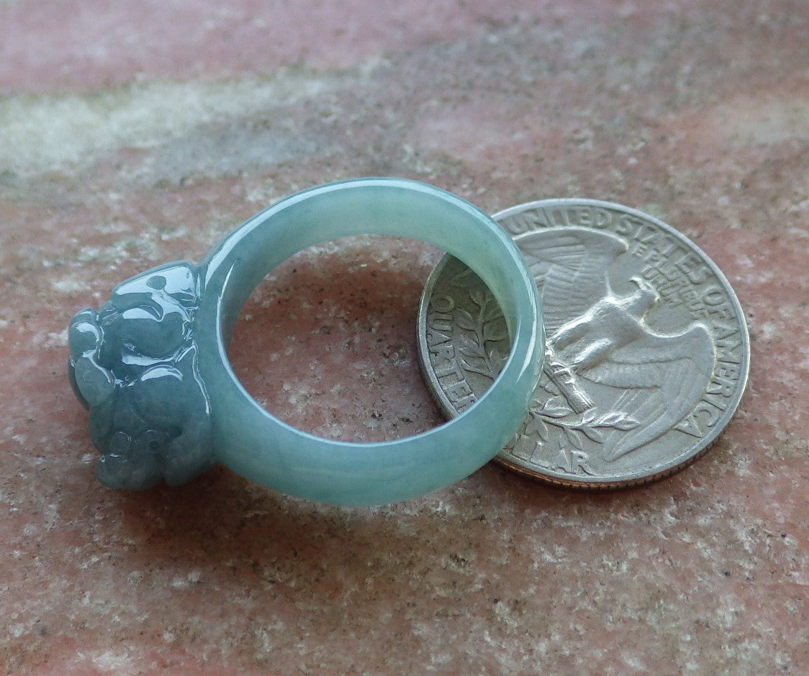 Certified Hand Carved Blue Water Green Natural Myanmar Burma A JADE Jadeite Dragon Pi Xiu Ring US 10.25