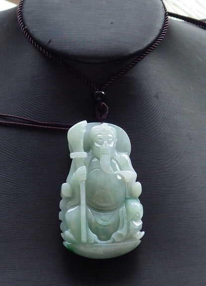 Certified Hand Carved Green 100% Natural Burma A Jade jadeite Fight God Guan Gong God Guangyu Broadword Pendant Necklace