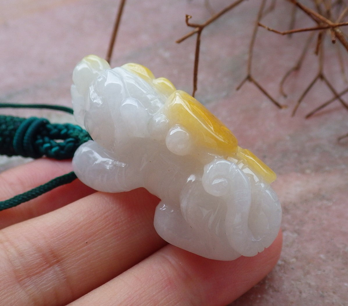 Certified Hand Carved Yellow Burma Natural A Jade jadeite Tiger Coin Zodiac Pendant Necklace