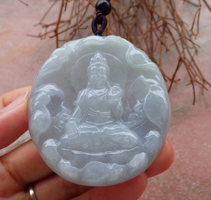 Certified Hand Carved Lavender Natural Myanmar Burma A Jade Jadeite Guanyin Kwan Yin Pendant Necklace