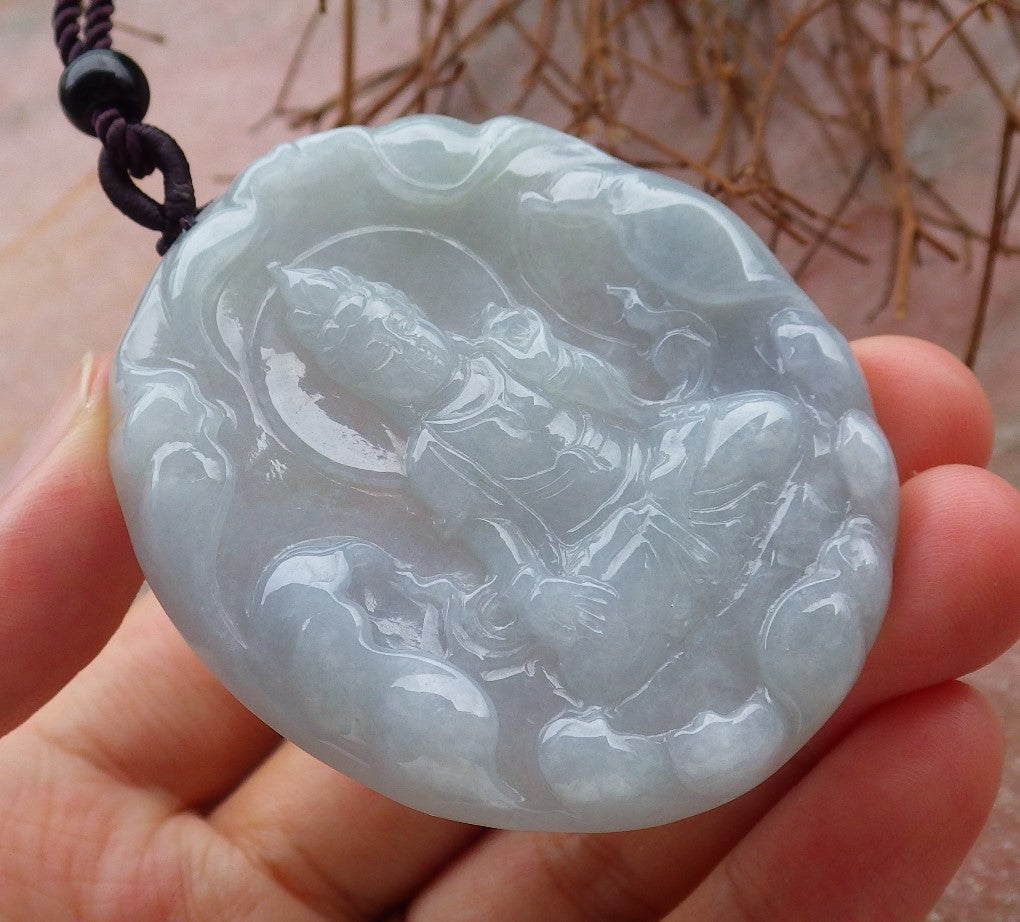 Certified Hand Carved Lavender Natural Myanmar Burma A Jade Jadeite Guanyin Kwan Yin Pendant Necklace