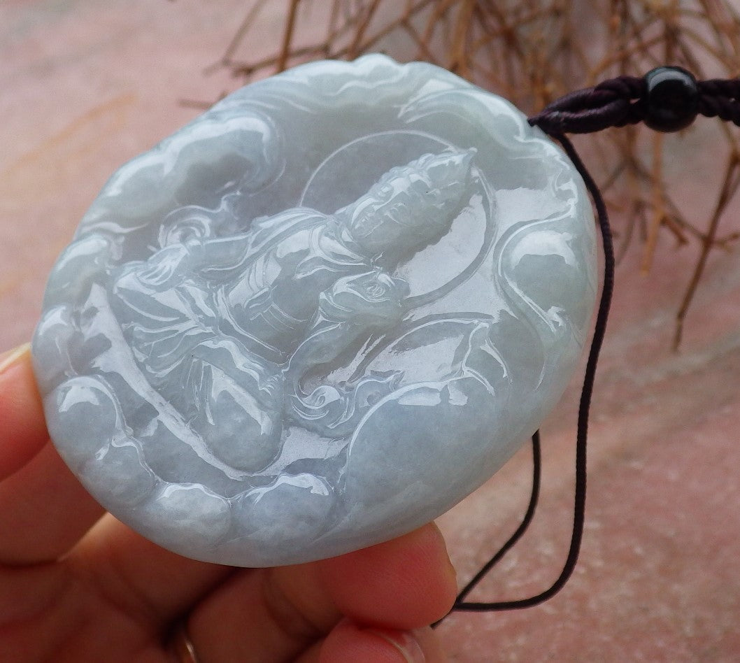 Certified Hand Carved Lavender Natural Myanmar Burma A Jade Jadeite Guanyin Kwan Yin Pendant Necklace