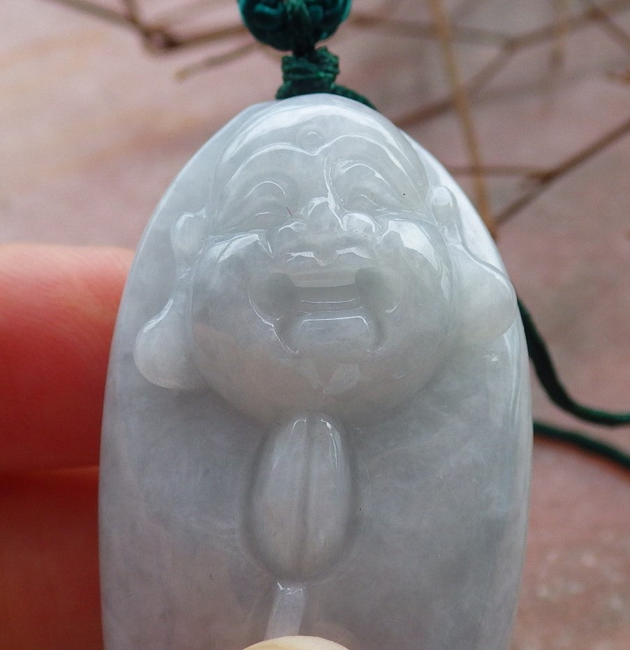 Certified Hand Carved Green Lavender Myanmar Burma Natural A Jade jadeite Happy Buddha Lucky Amulet Pendant Necklace