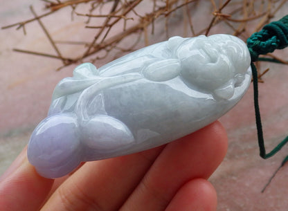 Certified Hand Carved Green Lavender Myanmar Burma Natural A Jade jadeite Happy Buddha Lucky Amulet Pendant Necklace