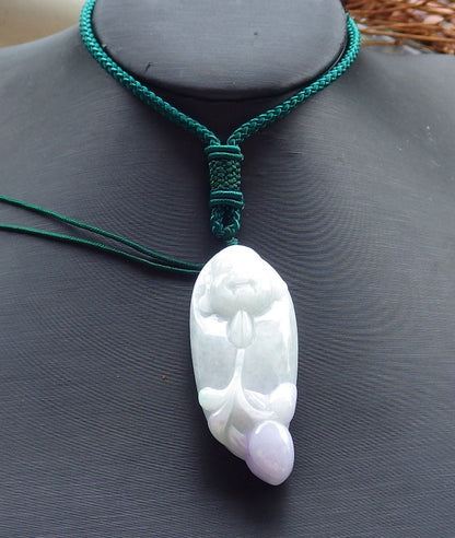 Certified Hand Carved Green Lavender Myanmar Burma Natural A Jade jadeite Happy Buddha Lucky Amulet Pendant Necklace